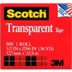 Scotch® Transparent Tape 600, 1/2" x 1296", Boxed, 1" Core, 1 Roll