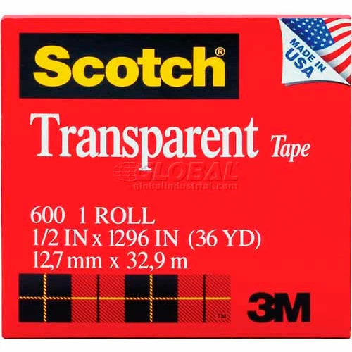 Scotch® Transparent Tape 600, 1/2" x 1296", Boxed, 1" Core, 1 Roll 1 Scotch® Transparent Tape 600, 1/2" x 1296", Boxed, 1" Core, 1 Roll