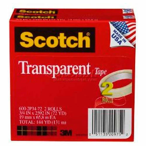 Scotch® Transparent Tape 600-2P34-72, 3/4" x 2592", 3" Core, 2 Rolls/PK 1 Scotch® Transparent Tape 600-2P34-72, 3/4" x 2592", 3" Core, 2 Rolls/PK