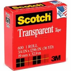 Scotch® Transparent Tape 600, 3/4" x 1296", Boxed, 1" Core, 1 Roll