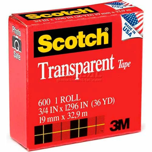 Scotch® Transparent Tape 600, 3/4" x 1296", Boxed, 1" Core, 1 Roll 1 Scotch® Transparent Tape 600, 3/4" x 1296", Boxed, 1" Core, 1 Roll