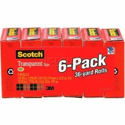 Scotch® Transparent Tape 600, 3/4" x 1296", 1" Core, 6 Rolls/Pack