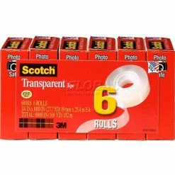 Scotch® Transparent Tape 600K6, 3/4" x 1000", 1" Core, 6 Rolls/PK