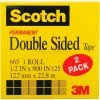 Scotch® Double Sided Tape 665-2PK, 1/2" x 900", 1" Core, 2 Rolls/Pack