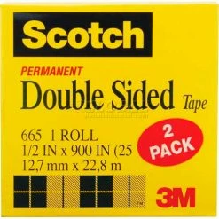 Scotch® Double Sided Tape 665-2PK, 1/2" x 900", 1" Core, 2 Rolls/Pack