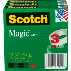 Scotch® Magic™ Tape 810-72-3PK, 1" x 2592", 3" Core, 3 Rolls/Pack