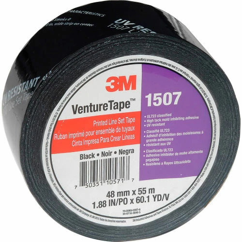 3M™ VentureTape 1507PRTD-Q130 UV Resistant Line Set Tape 2 IN x 60 Yards Black 1 3M™ VentureTape 1507PRTD-Q130 UV Resistant Line Set Tape 2 IN x 60 Yards Black