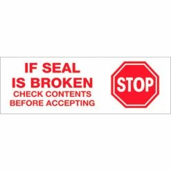 Tape Logic® "Stop If Seal Is Broken..." Printed Carton Sealing Tape 2" x 110 Yds. Red/White - Pkg Qty 6