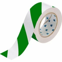 Brady® 132436 ToughStripe Floor Marking Tape, Polyester, 2"W X 100'L, Green/White