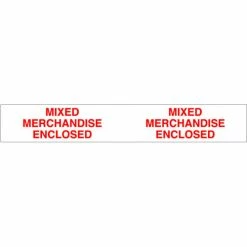 Decker Tape Printed Tape "Mixed Merchandise Enclosed" 2"W x 110 Yds. 1.84 Mil White/Red - Pkg Qty 36