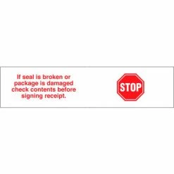 Decker Tape Printed Tape "Stop If Seal Is Broken" 2"W x 110 Yds. 1.84 Mil White/Red - Pkg Qty 36