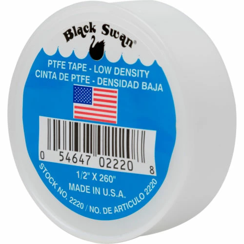 Black Swan PTFE Tape - Low Density, USA - 1/2" X 260" - Pkg Qty 24 1 Black Swan PTFE Tape - Low Density, USA - 1/2" X 260" - Pkg Qty 24