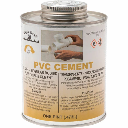 Black Swan PVC Cement (Clear) - Regular Bodied, 1 Pt - Pkg Qty 12 1 Black Swan PVC Cement (Clear) - Regular Bodied, 1 Pt - Pkg Qty 12