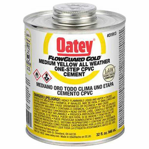 Oatey 31913 All Weather CPVC FlowGuard Gold 1-Step Yellow Cement 32 oz. - Pkg Qty 12 1 Oatey 31913 All Weather CPVC FlowGuard Gold 1-Step Yellow Cement 32 oz. - Pkg Qty 12
