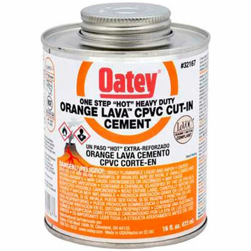 Oatey 32167 Orange Lava CPVC Cut-In Cement 16 oz. - Pkg Qty 24 1 Oatey 32167 Orange Lava CPVC Cut-In Cement 16 oz. - Pkg Qty 24