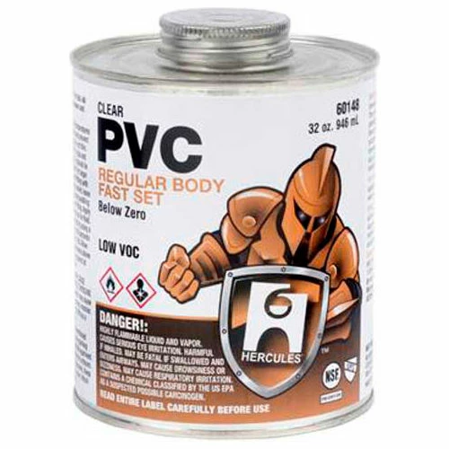 Hercules 60142 Below Zero Pvc - Clear, Regular Body, Fast Set Cement - Dauber In Cap 8 oz. - Pkg Qty 24 1 Hercules 60142 Below Zero Pvc - Clear, Regular Body, Fast Set Cement - Dauber In Cap 8 oz. - Pkg Qty 24