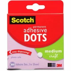 3M Adhesive Dots, Medium Craft, .3"D, 300/BX, Clear