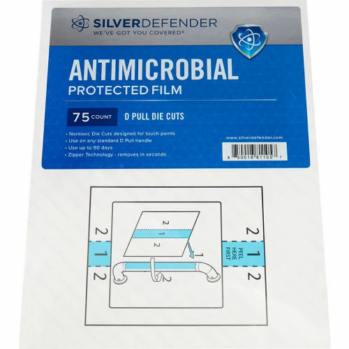 Silver Defender Antimicrobial Film For D Pull Handles, 8-1/2"H x 11"W Clear 75/Pack 2 Silver Defender Antimicrobial Film For D Pull Handles, 8-1/2"H x 11"W Clear 75/Pack - Image 2