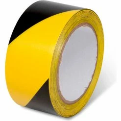 Global Industrial™ Striped Hazard Warning Tape, 2"W x 108'L, 5 Mil, Black/Yellow, 1 Roll