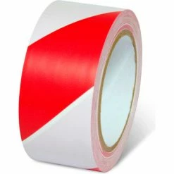 Global Industrial Striped Hazard Warning Tape, 2"W x 108'L, 5 Mil, Red/White, 1 Roll