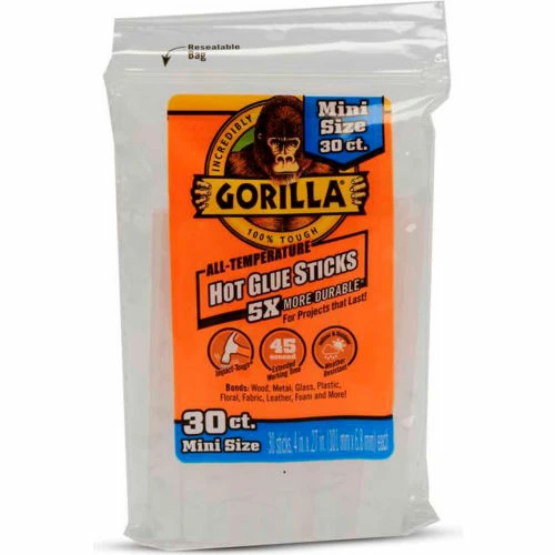 Gorilla Hot Glue Sticks, 4" Mini, 30 per Pack - Pkg Qty 12 1 Gorilla Hot Glue Sticks, 4" Mini, 30 per Pack - Pkg Qty 12