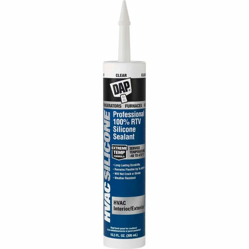 DAP Products DAP® HVAC Professional 100% RTV Silicone Sealant - 10.1 oz., Clear - 7079808011 - Pkg Qty 12 1 DAP Products DAP® HVAC Professional 100% RTV Silicone Sealant - 10.1 oz., Clear - 7079808011 - Pkg Qty 12