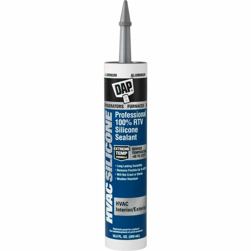 DAP Products DAP® HVAC Professional 100% RTV Silicone Sealant - 10.1 oz., Aluminum - 7079808012 - Pkg Qty 12 1 DAP Products DAP® HVAC Professional 100% RTV Silicone Sealant - 10.1 oz., Aluminum - 7079808012 - Pkg Qty 12