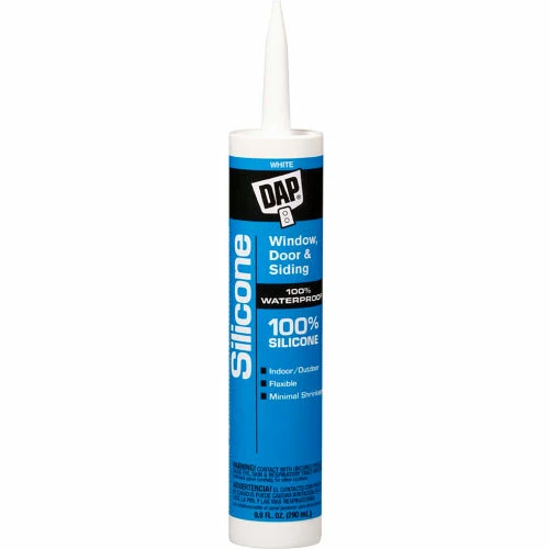 DAP Products DAP® Window, Door & Siding 100% Silicone Rubber Sealant - 9.8 oz., White - 7079808646 - Pkg Qty 12 1 DAP Products DAP® Window, Door & Siding 100% Silicone Rubber Sealant - 9.8 oz., White - 7079808646 - Pkg Qty 12