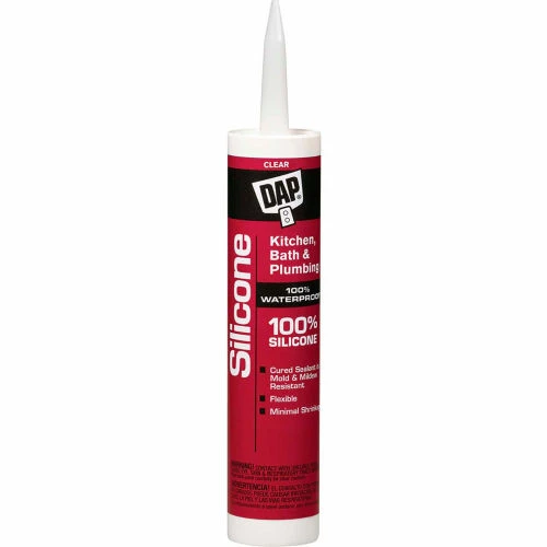 DAP Products DAP® Kitchen & Bath 100% Silicone Rubber Sealant - 9.8 oz., Clear - 7079808648 - Pkg Qty 12 1 DAP Products DAP® Kitchen & Bath 100% Silicone Rubber Sealant - 9.8 oz., Clear - 7079808648 - Pkg Qty 12