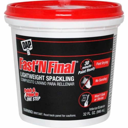 DAP Products DAP® FAST'N FINAL® Lightweight Spackling - 32 oz., White - 7079812142 - Pkg Qty 6 1 DAP Products DAP® FAST'N FINAL® Lightweight Spackling - 32 oz., White - 7079812142 - Pkg Qty 6