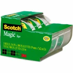 Scotch® Magic Tape, Refillable Dispenser, 3/4" x 300", 3/Pack
