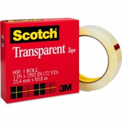 Scotch® Transparent Tape, 1" x 72yds, 3" Core, Clear