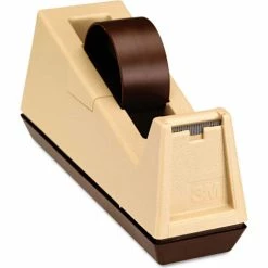 Scotch® Heavy-Duty Weighted Desktop Tape Dispenser, 3" Core, Plastic, Putty/Brown