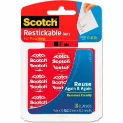 Scotch® Restickable Mounting Tabs, 7/8 x 7/8, Clear, 18/Pack