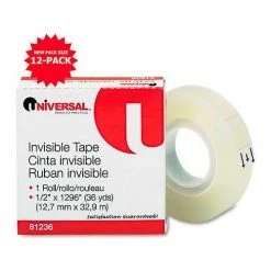 Universal Invisible Tape, 1/2" x 1296", 1" Core, Clear