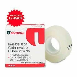 Universal Invisible Tape, 3/4" x 1296", 1" Core, Clear
