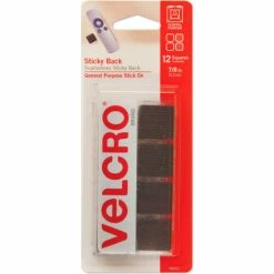 Velcro Brand VELCRO® Brand Sticky-Back Hook and Loop Square Fasteners on Strips, 7/8", Black, 12 Sets/Pack