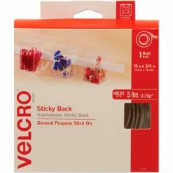 Velcro Brand VELCRO® Brand Sticky-Back Hook and Loop Fastener Tape with Dispenser, 3/4 x 15 ft. Roll, White